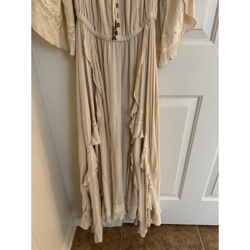 Free People Beach Bliss Maxi Dress - Cream Crinkle Gauze Lace Boho Ruffle - XS - Picture 3 of 12